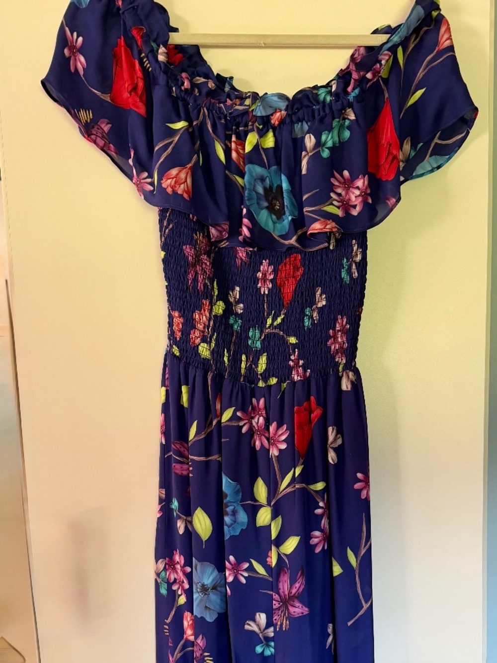 Parker Purple Floral Off-Shoulder Smocked Maxi Jumpsuit Size 4